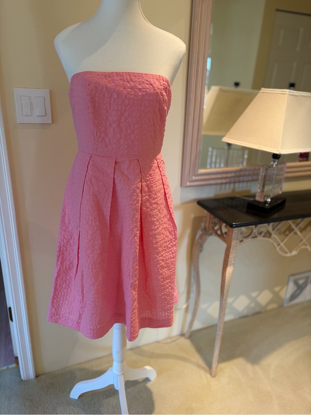 J Crew : Strapless Pink Textured Fit & Flare Dress